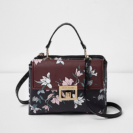 river island buckle bag,jacques-vertuk Uk Site Dark red floral print lock front mini bag Cross Body Bags Bags / Purses women