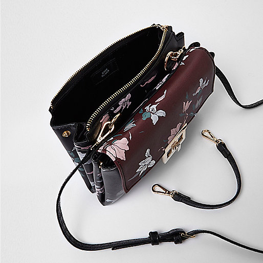 river island buckle bag,jacques-vertuk Uk Site Dark red floral print lock front mini bag Cross Body Bags Bags / Purses women