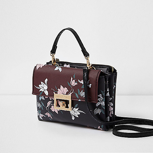 jacques-vertuk Dark red floral print lock front mini bag 704102 women Bags / Purses Cross Body Bags