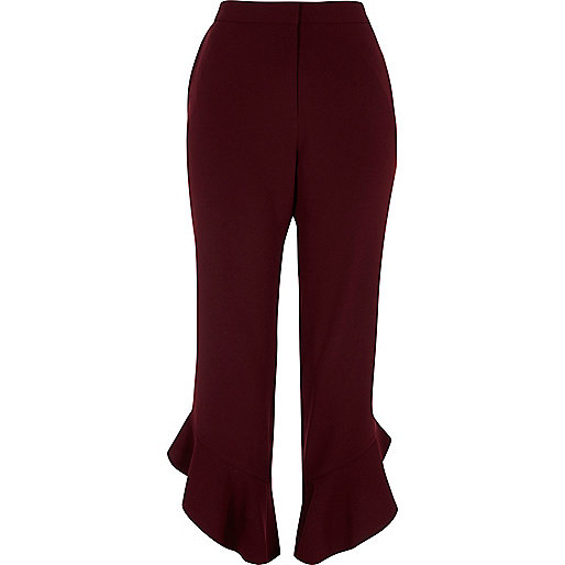 jacques-vertuk Dark red frill hem cropped pants 708934 women Trousers Tapered Trousers