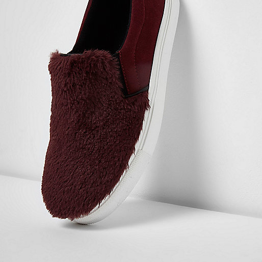 river island slippers sale,jacques-vertuk UK Dark red furry front slip on plimsolls women 704088