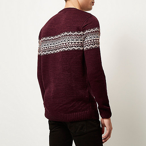 river island leather look jeans,Who Stocks jacques-vertuk Clothes Dark red knitted fairisle sweater Sweaters / Cardigans Sale men