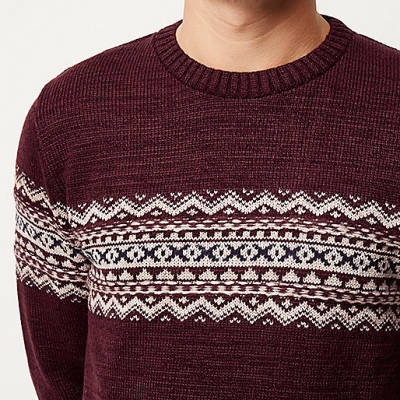 river island leather look jeans,Who Stocks jacques-vertuk Clothes Dark red knitted fairisle sweater Sweaters / Cardigans Sale men