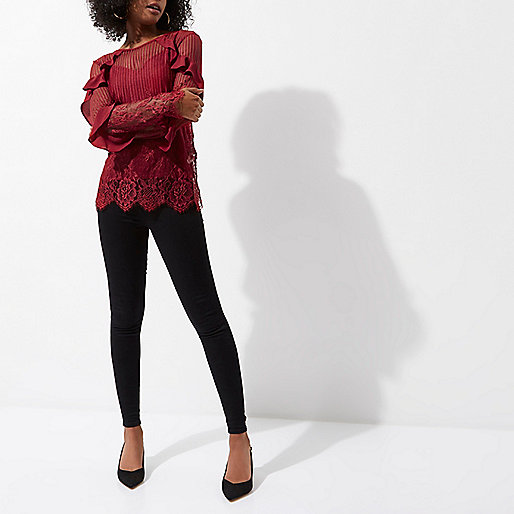 river island holdall sale,jacques-vertuk Ireland Shoes Dark red lace frill sleeve top Blouses Tops women