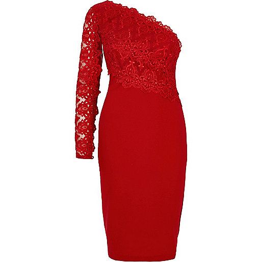 jacques-vertuk Dark red lace one shoulder bodycon dress 704415 women Dresses Bodycon Dresses