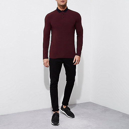 river island molly petite jeans,jacques-vertuk Stores London Dark red muscle fit long sleeve polo shirt Polo Shirts men