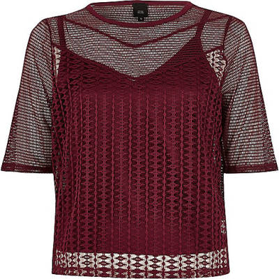 jacques-vertuk Dark red open mesh slim fit T-shirt 707706 women Tops T-Shirts & Vests Plain T-Shirts / Vests