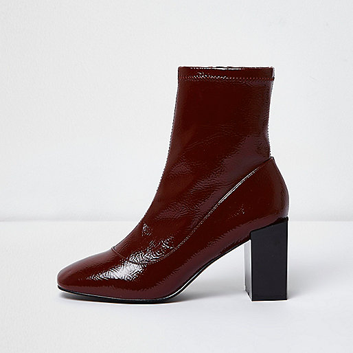 jacques-vertuk Dark red patent square block heel sock boots 706247 women Shoes / Boots Boots