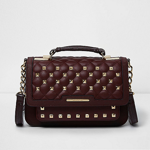 river island bag fur,jacques-vertuk Online Nederland Dark red quilted studded mini satchel bag Satchels Bags / Purses women