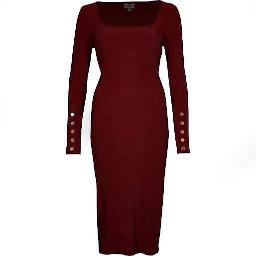 river island skinny kick flare jeans,Shopping Online jacques-vertuk Dark red rib long sleeve bodycon dress Bodycon Dresses Dresses women