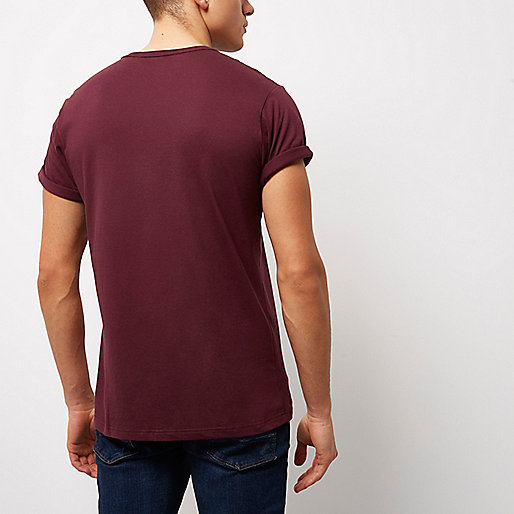 river island new in,Island In River Dark red roll sleeve T-shirt T-shirts T-Shirts / Tanks men