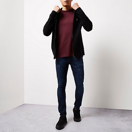 river island new in,Island In River Dark red roll sleeve T-shirt T-shirts T-Shirts / Tanks men