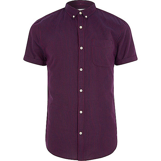 polka dot river island,jacques-vertuk Ireland Dark red stripe short sleeve slim fit shirt men 302686