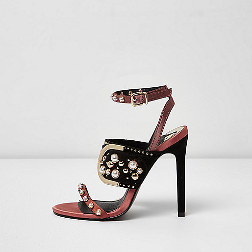 jacques-vertuk Dark red studded buckle barely there sandals 705780 women Shoes / Boots Sandals