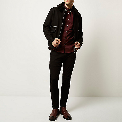 river island black swing coat,jacques-vertuk Ireland Dark red twill button-down shirt men 290678