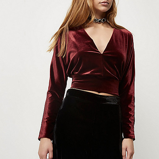 river island petite jeans sale,jacques-vertuk Stores Dark red velvet long sleeve crop top women 697028