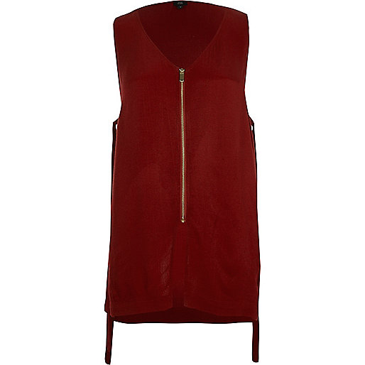 jacques-vertuk Dark red zip front sleeveless top 709248 women Tops Cami / Sleeveless Tops