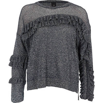 jacques-vertuk Dark silver lurex knit frill front sweater 706520 women Knitwear Jumpers