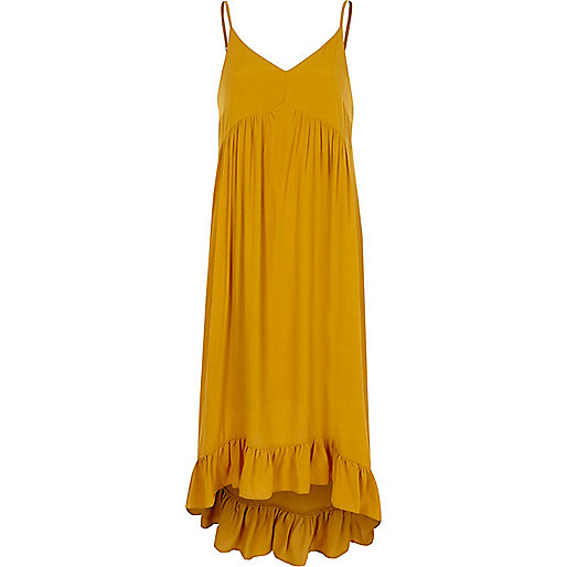 river island january sale,jacques-vertuk UK Sale Dark yellow frill hem maxi slip dress women 707882