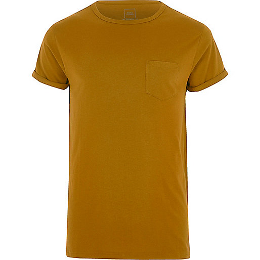 jacques-vertuk Dark yellow rolled sleeve pocket T-shirt 302804 men T-Shirts / Vests T-shirts