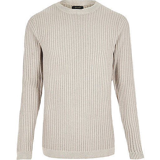 jacques-vertuk Ecru ribbed slim fit sweater 294321 men Jumpers / Cardigans