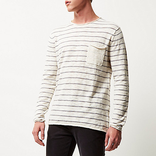 river island platform sandals,jacques-vertuk Sale Ecru stripe crew neck long sleeve T-shirt men 292941