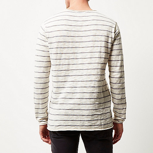 river island platform sandals,jacques-vertuk Sale Ecru stripe crew neck long sleeve T-shirt men 292941