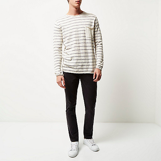 river island platform sandals,jacques-vertuk Sale Ecru stripe crew neck long sleeve T-shirt men 292941