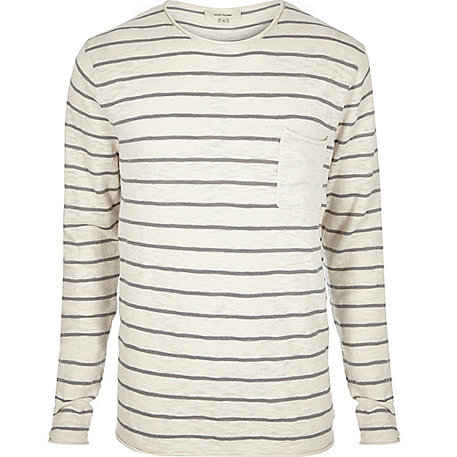 river island platform sandals,jacques-vertuk Sale Ecru stripe crew neck long sleeve T-shirt men 292941