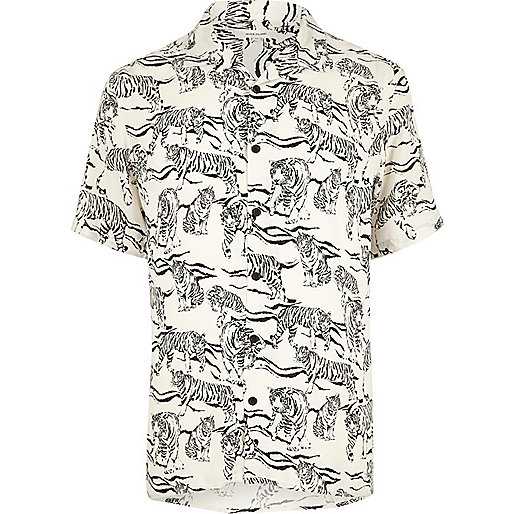 jacques-vertuk Ecru tiger print short sleeve shirt 296686 men Shirts