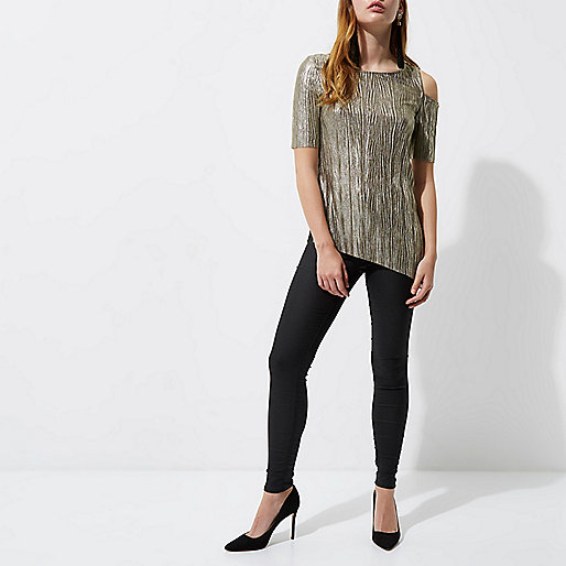 river island plus size dresses sale,jacques-vertuk London Gold asymmetric hem and cold shoulder T-shirt women 708024