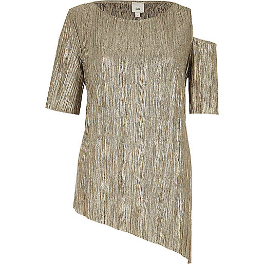 river island plus size dresses sale,jacques-vertuk London Gold asymmetric hem and cold shoulder T-shirt women 708024