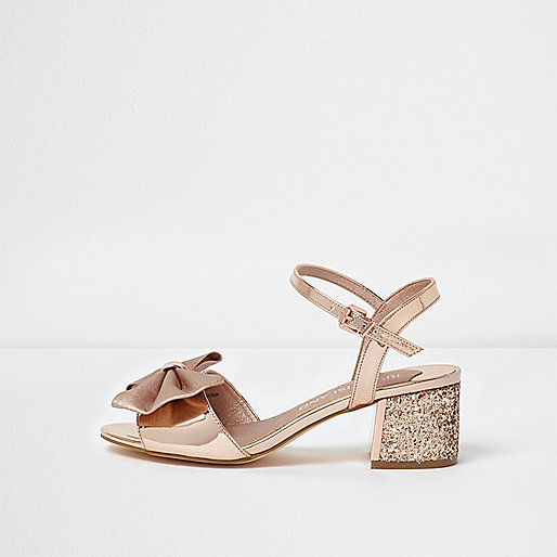 river island pink shoes,jacques-vertuk Ireland Gold bow wide fit glitter block heel sandals women 705494