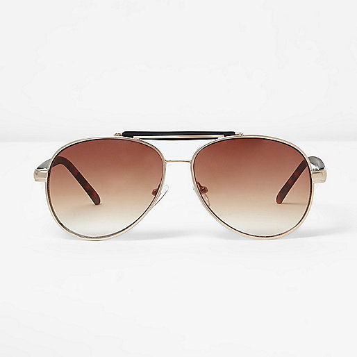 jacques-vertuk Gold contrast brow bar aviator sunglasses 298641 men Sunglasses Aviator Sunglasses