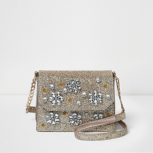 jacques-vertuk Gold glitter embellished cross body chain bag 706799 women Bags / Purses Cross Body Bags