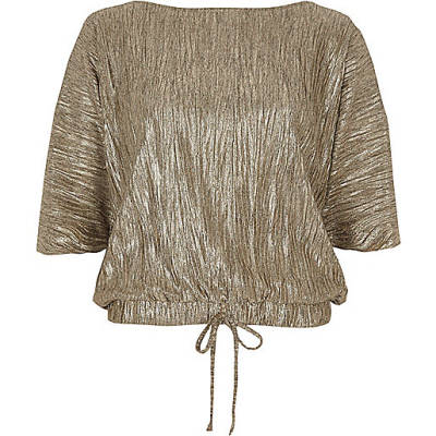 river island puffer,jacques-vertuk Online Gold metallic balloon hem tie T-shirt women 708026