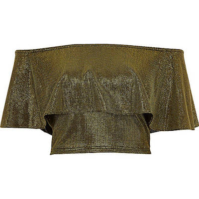 jacques-vertuk Gold metallic deep frill bardot crop top 694280 women Tops