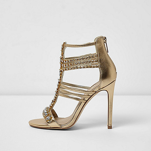 jacques-vertuk Gold metallic embellished caged sandals 701940 women Shoes / Boots Sandals