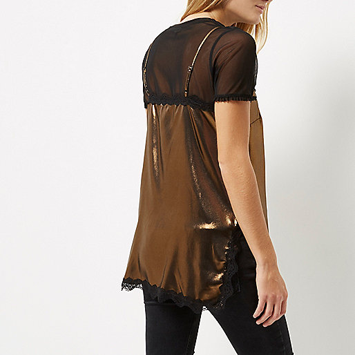 long coat river island,jacques-vertuk Stores Gold metallic lace trim cami top women 695116