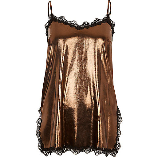 jacques-vertuk Gold metallic lace trim cami top 695116 women Tops