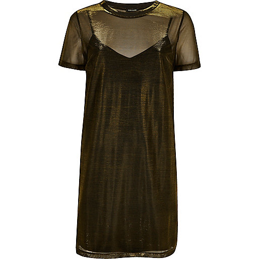 jacques-vertuk Gold metallic mesh T-shirt dress 695697 women Dresses