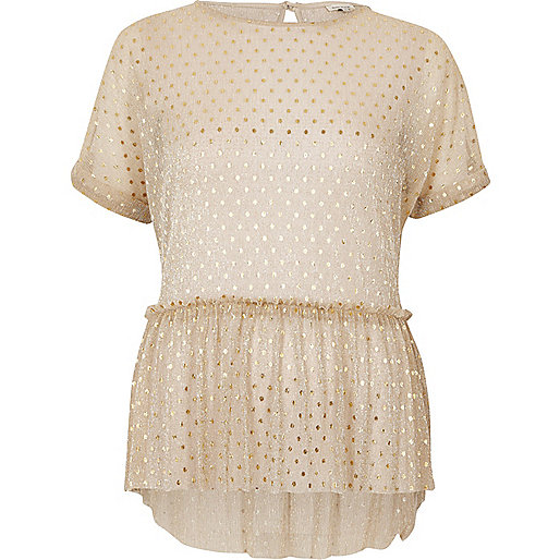 river island sling back shoes,jacques-vertuk Wear Gold polka dot mesh frill top Tops Sale women