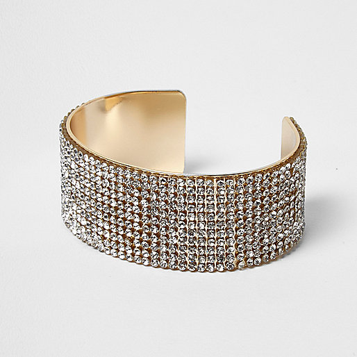 jacques-vertuk Gold rhinestone encrusted chunky cuff bracelet 704450 women Jewellery Bracelets