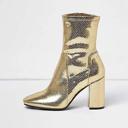 jacques-vertuk Gold sock boot with block heel 691171 women Gifts