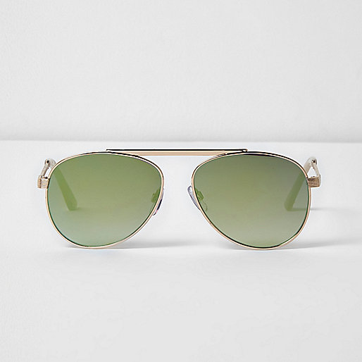 jacques-vertuk Gold tone brow bar green mirrored sunglasses 692881 women Holiday Shop