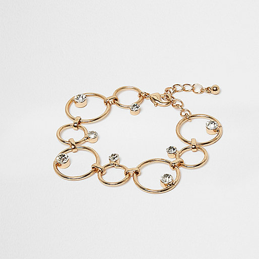 jacques-vertuk Gold tone circle link rhinestone jewel bracelet 708723 women Jewellery Bracelets