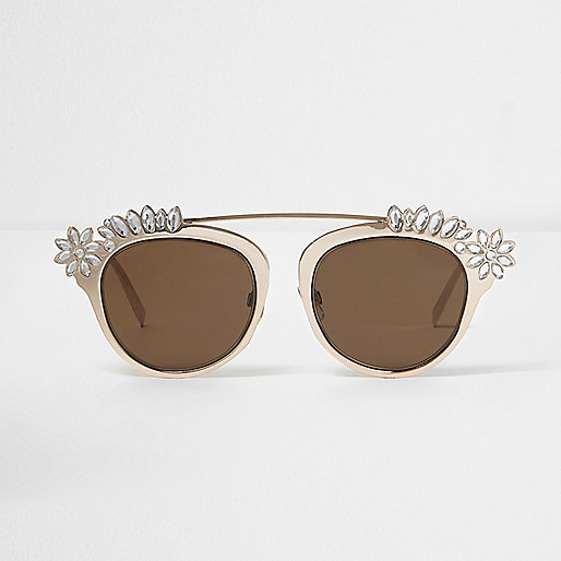 jacques-vertuk Gold tone embellished brow bar sunglasses 699793 women Sunglasses Oversized Sunglasses