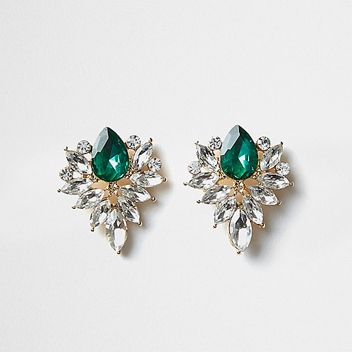 jacques-vertuk Gold tone emerald jewel cluster stud earrings 708330 women Jewellery Earrings