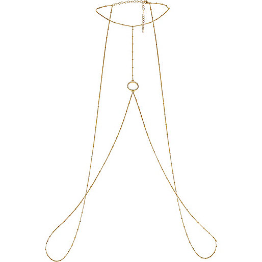 jacques-vertuk Gold tone pave circle body chain harness 706292 women Jewellery Body Jewellery & Harnesses