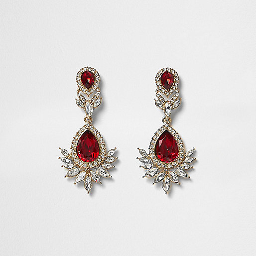 jacques-vertuk Gold tone red gem drop earrings 708688 women Jewellery Earrings